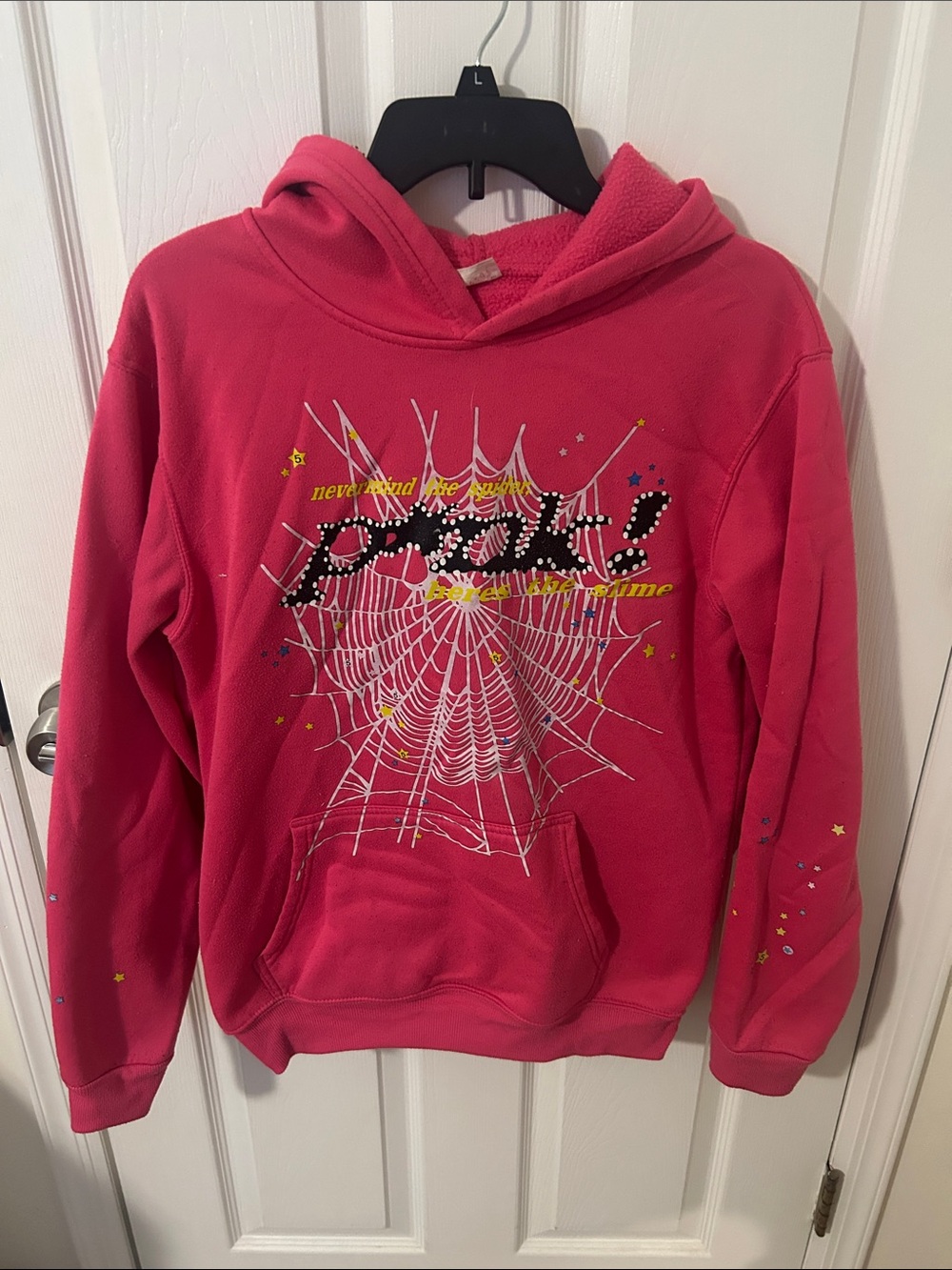 Pink Graphic Hooded Sweater with Spiderweb Design *fake*
